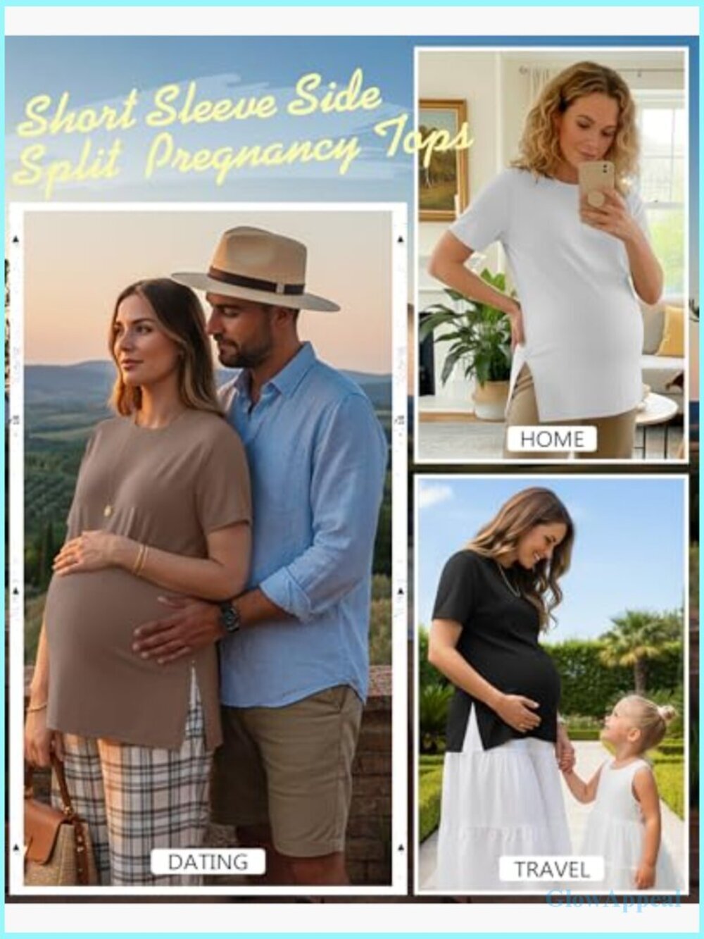 3 Pack Maternity T-Shirts Short Sleeve Side Split Crew Neck Pregnancy Tops - Picture 3 of 7